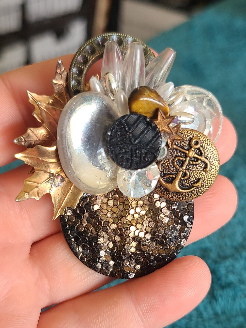 Vintage-Inspired Hand Made Mixed Metal Statement Brooch